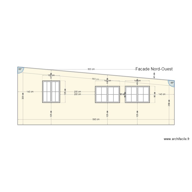 Façade nord-ouest. Plan de 1 pièce et 26 m2