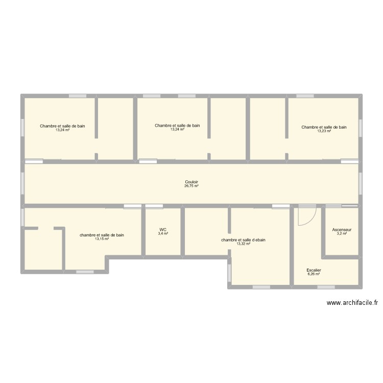 1er étage. Plan de 9 pièces et 106 m2