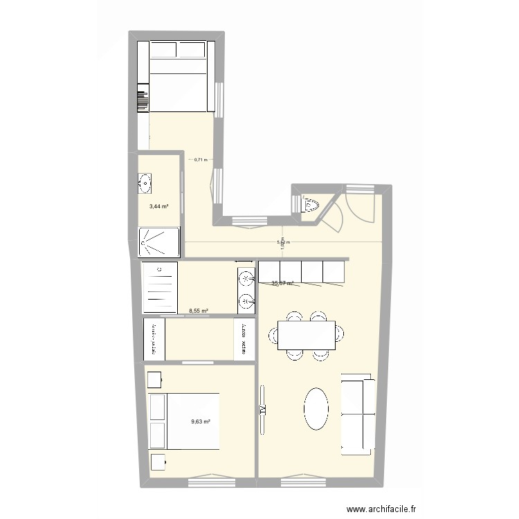 Dufour modif 2. Plan de 4 pièces et 57 m2