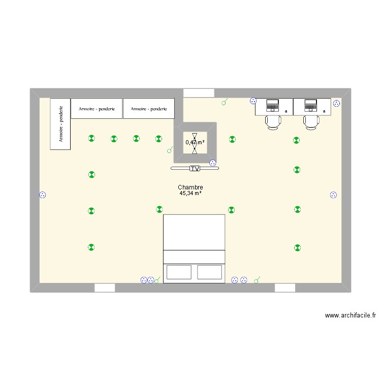 grenier. Plan de 2 pièces et 47 m2