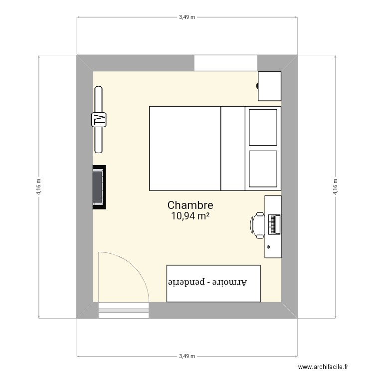 Chambre vio. Plan de 1 pièce et 11 m2