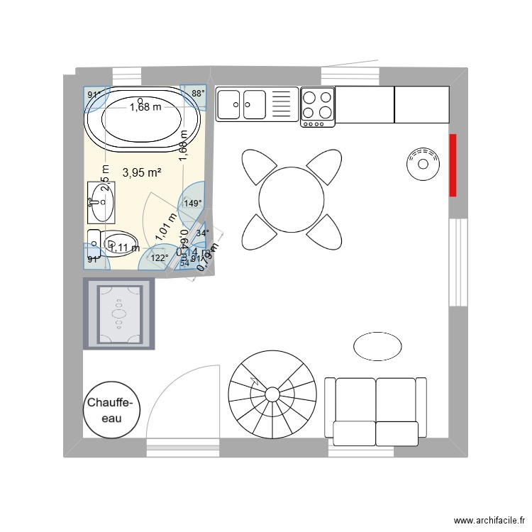 bicoque. Plan de 2 pièces et 4 m2
