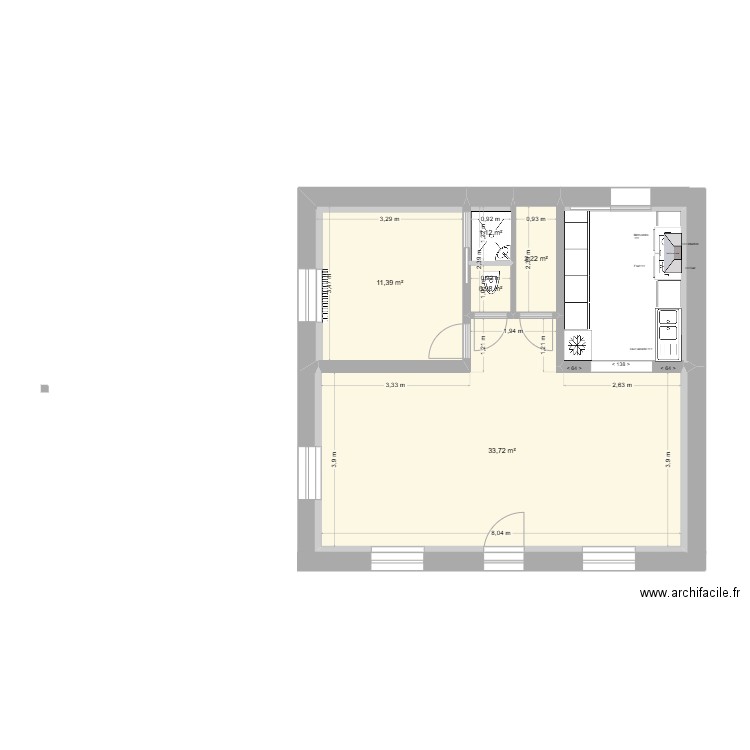 RDC V1. Plan de 5 pièces et 49 m2