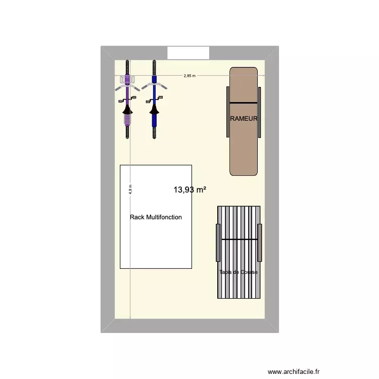 Salle de Musculation. Plan de 1 Pièce et 14 m² Salle de Musculation. Plan de 1 Pièce et 14 m²