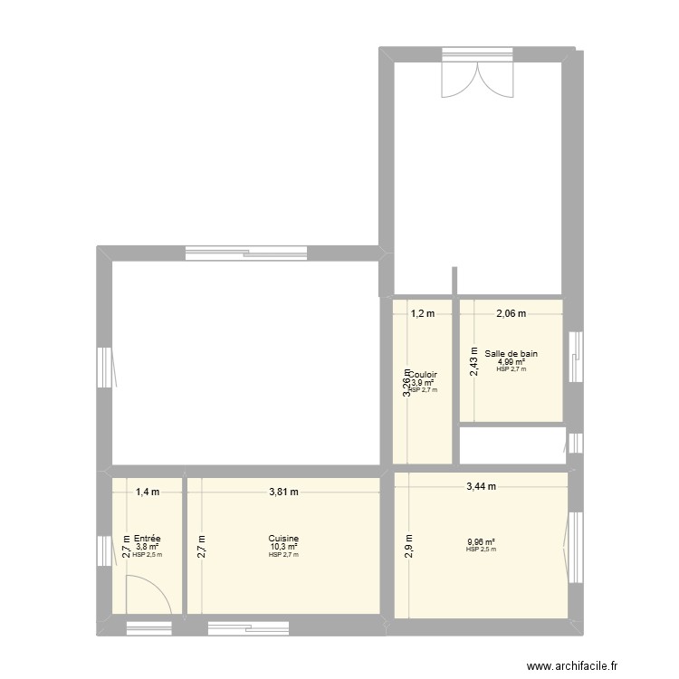 DANY RDC. Plan de 5 pièces et 33 m2