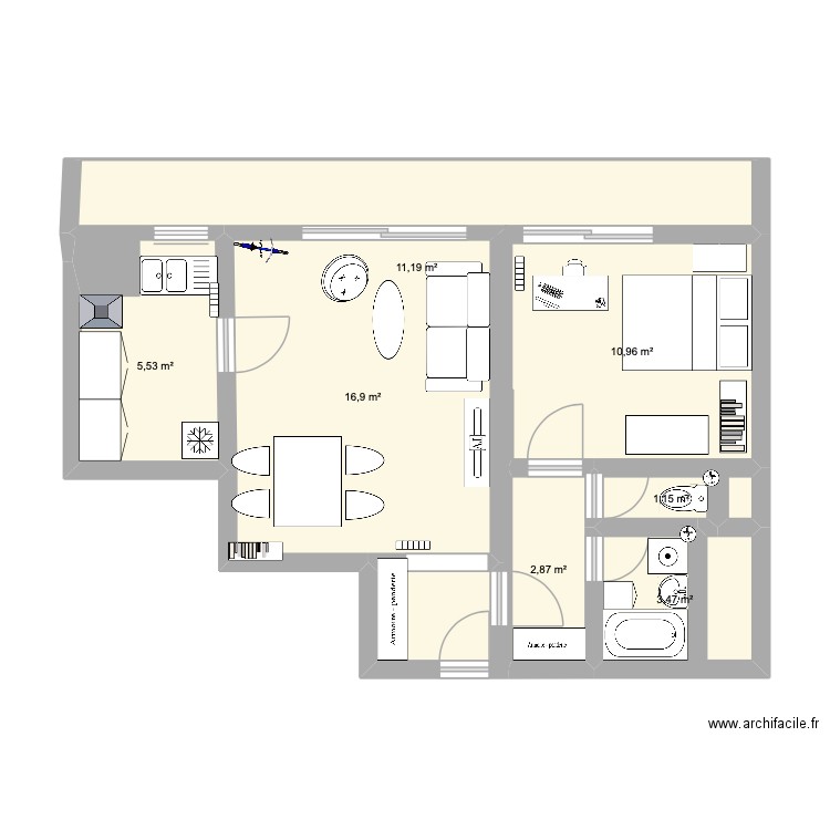 appart. Plan de 7 pièces et 52 m2