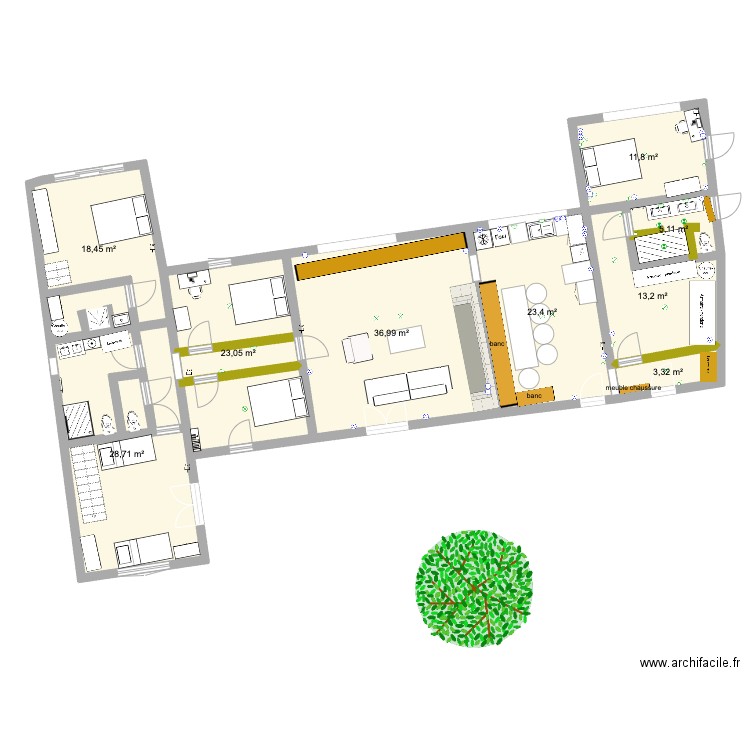 Yeu V1. Plan de 9 pièces et 164 m2