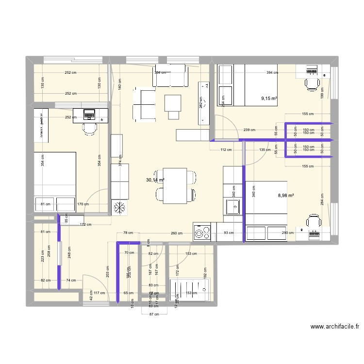 BAGATELLE3. Plan de 12 pièces et 69 m2