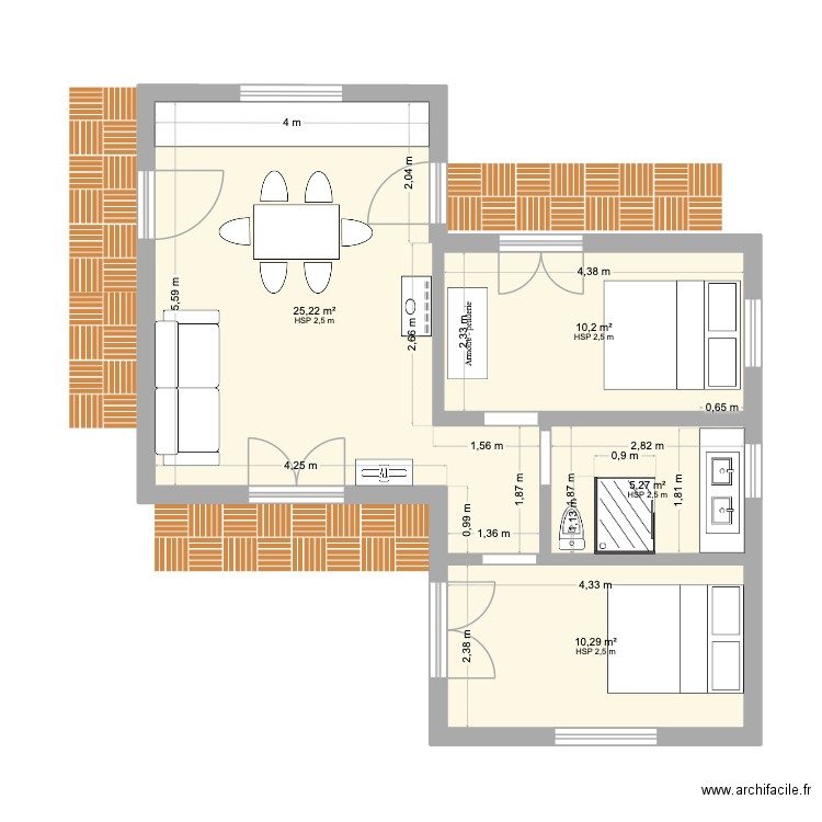Pallier plan A. Plan de 4 pièces et 51 m2