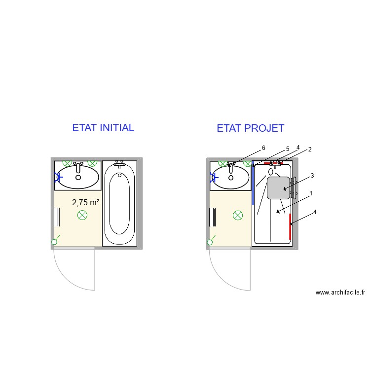 POMMERET. Plan de 2 pièces et 6 m2