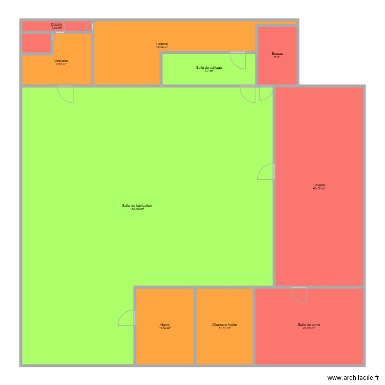Fromagerie. Plan de 11 pièces et 287 m2