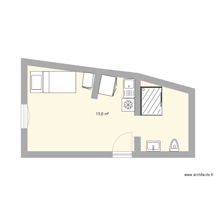 Studio 3 - 19.80m². Plan de 1 pièce et 20 m2