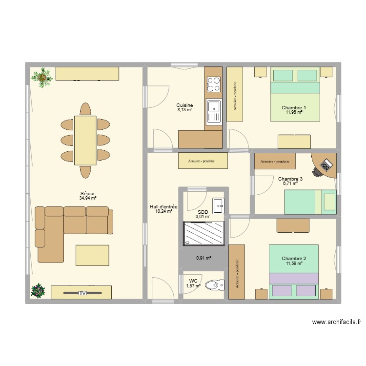 Plan Wagner. Plan de 9 pièces et 89 m2