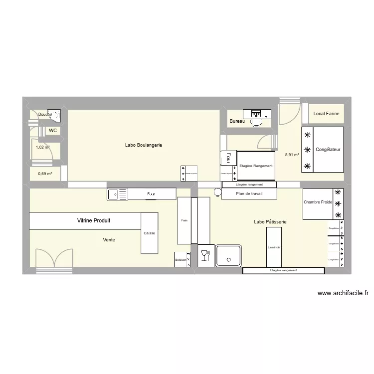 labo. Plan de 10  et 65 m²