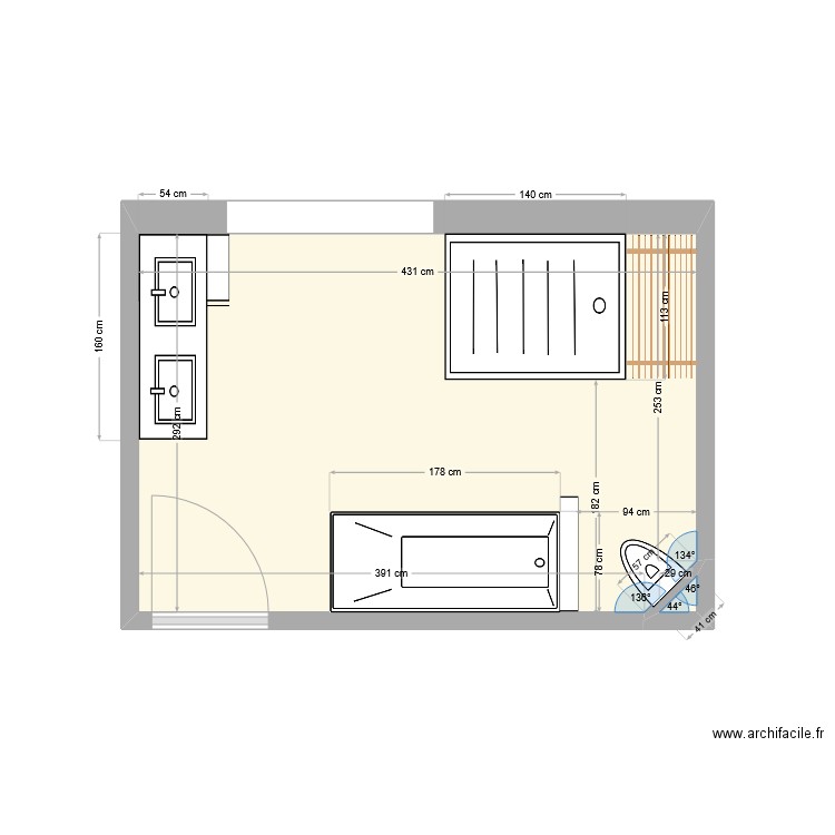 salle de bain st rando. Plan de 2 pièces et 13 m2