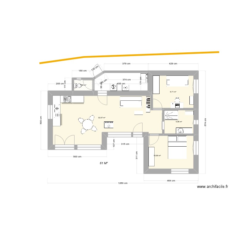 La Cout der des der. Plan de 5 pièces et 60 m2