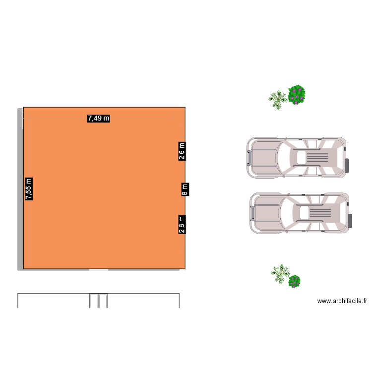garage. Plan de 1 pièce et 57 m2
