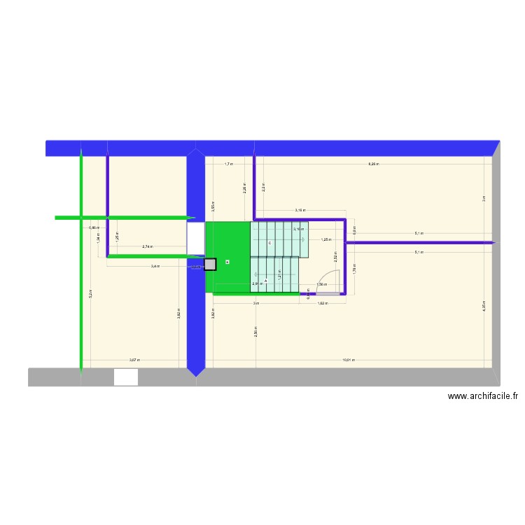 ESCALIER RDC maison - Salon. Plan de 5 pièces et 100 m2