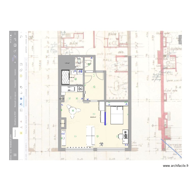 Projet JEN La Cambre v02. Plan de 7 pièces et 55 m2