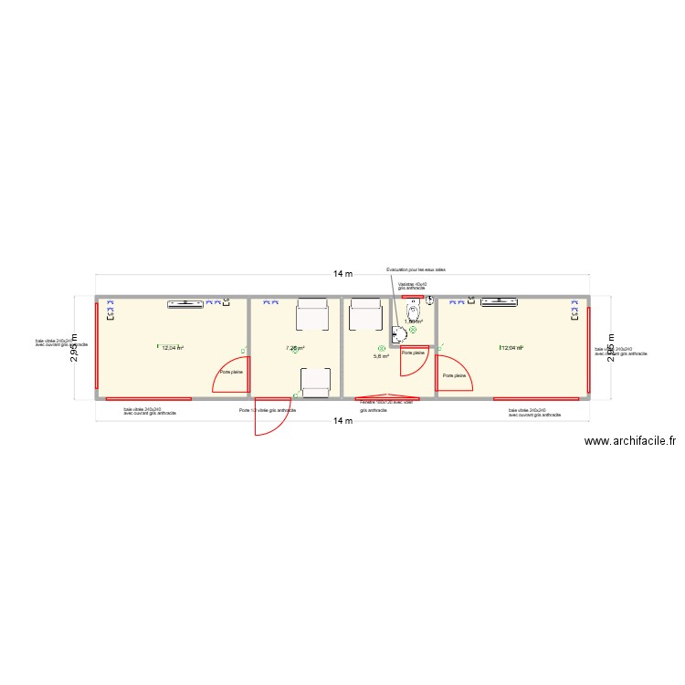 Francoise. Plan de 5 pièces et 39 m2