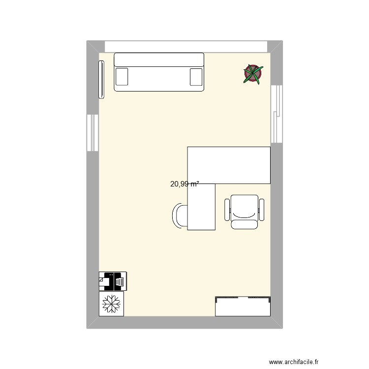 bureau2. Plan de 1 pièce et 21 m2