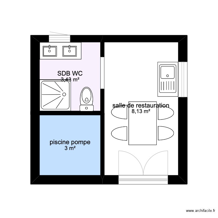 abri caux. Plan de 3 pièces et 15 m2
