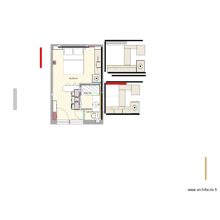 BOUZIGUES V6. Plan de 3 pièces et 18 m2