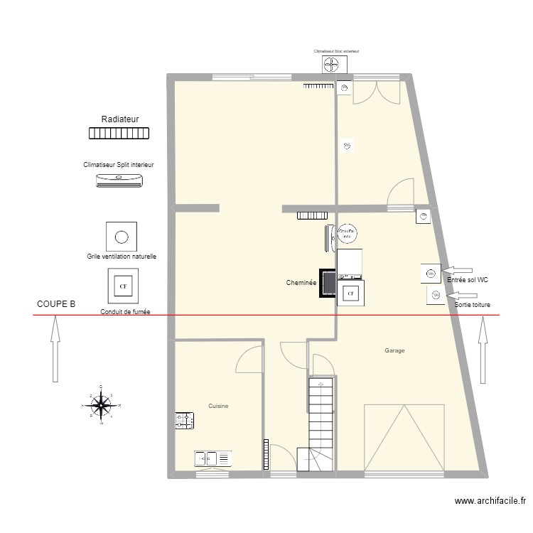 PONTIE coupe B. Plan de 5 pièces et 93 m2