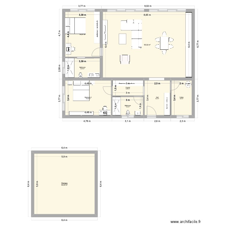 plan2. Plan de 8 pièces et 117 m2