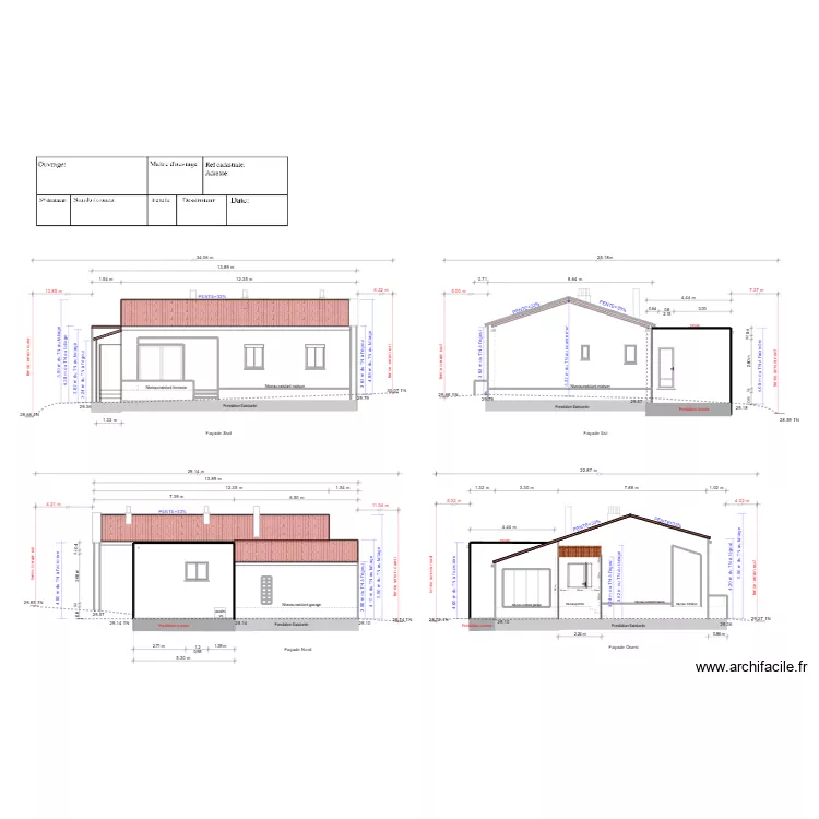 façades projetées releves. Plan de façades projetées releves. Plan de