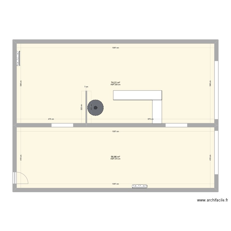 LA SALLE A MANGER SALLE. Plan de 2 pièces et 131 m2