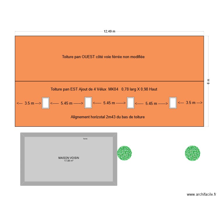 toiture llm pour velux. Plan de 1 pièce et 18 m2
