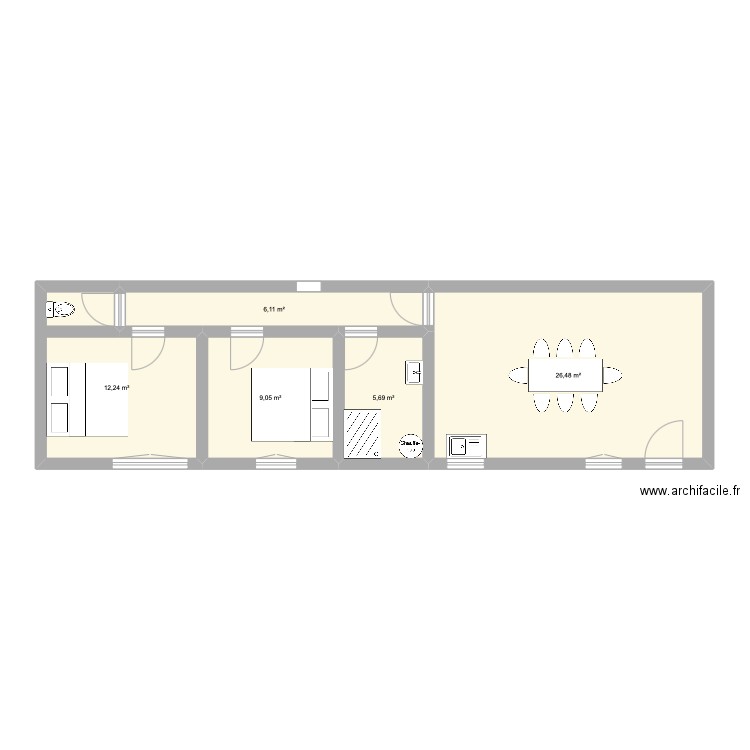 Maison. Plan de 5 pièces et 60 m2