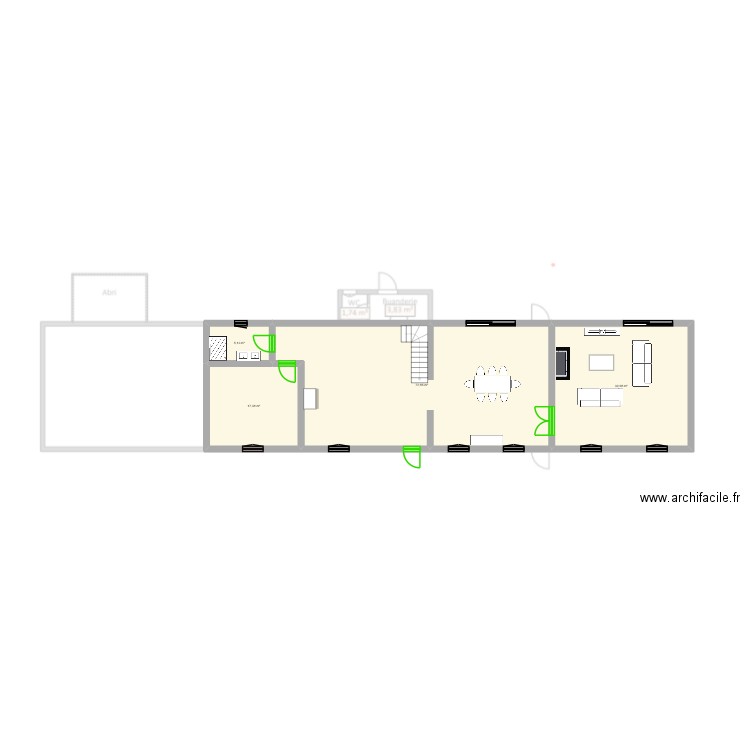 Maison - RDC. Plan de 4 pièces et 134 m2