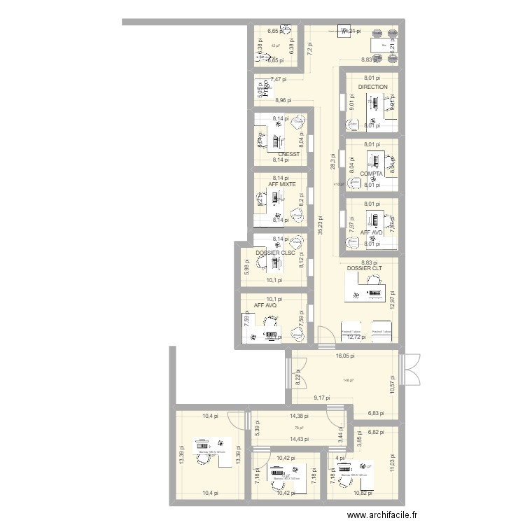 RBV. Plan de 14 pièces et 138 m2