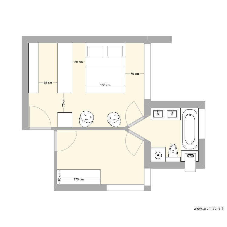 Lartigue 102 Chambres V4. Plan de 3 pièces et 27 m2