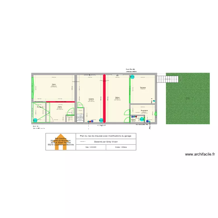 Plan du rez de chauss&eacute; avec modifications du garage.. Plan de 