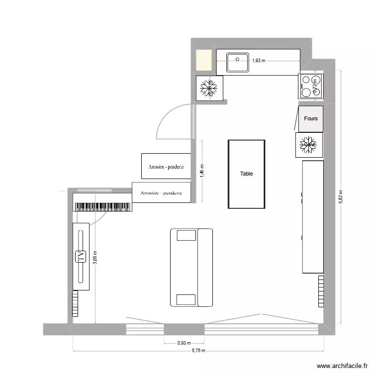 Cuisine Franconville Burger. Plan de 1  et 0 m²