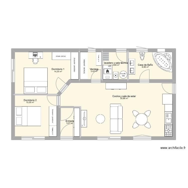Ireland D 77 m2. Plan de 7 pièces et 73 m2