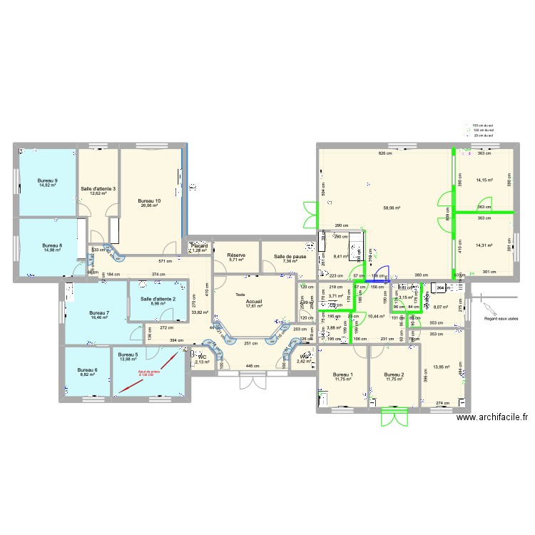 Plan initial Lot électricité 3. Plan de 28 pièces et 352 m2