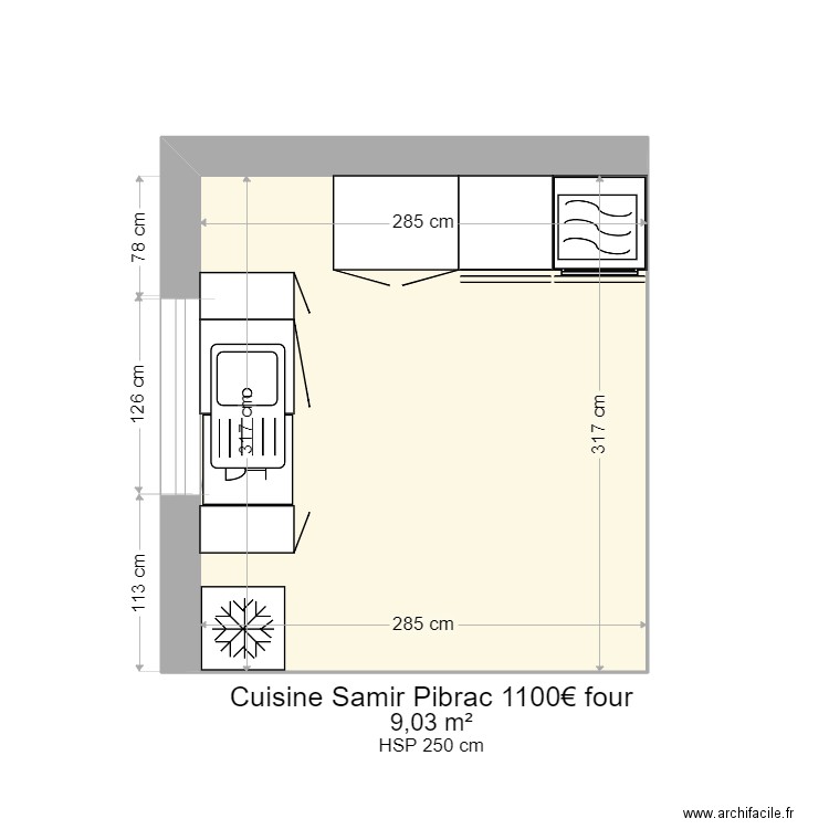 cuisine occas Samir Pibrac. Plan de 1 pièce et 9 m2