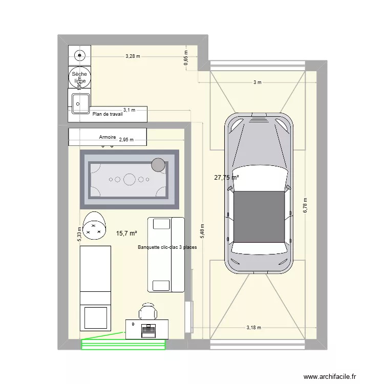 Nouveau garage. Plan de 2  et 43 m²