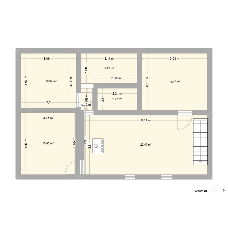 ss2. Plan de 6 pièces et 62 m2