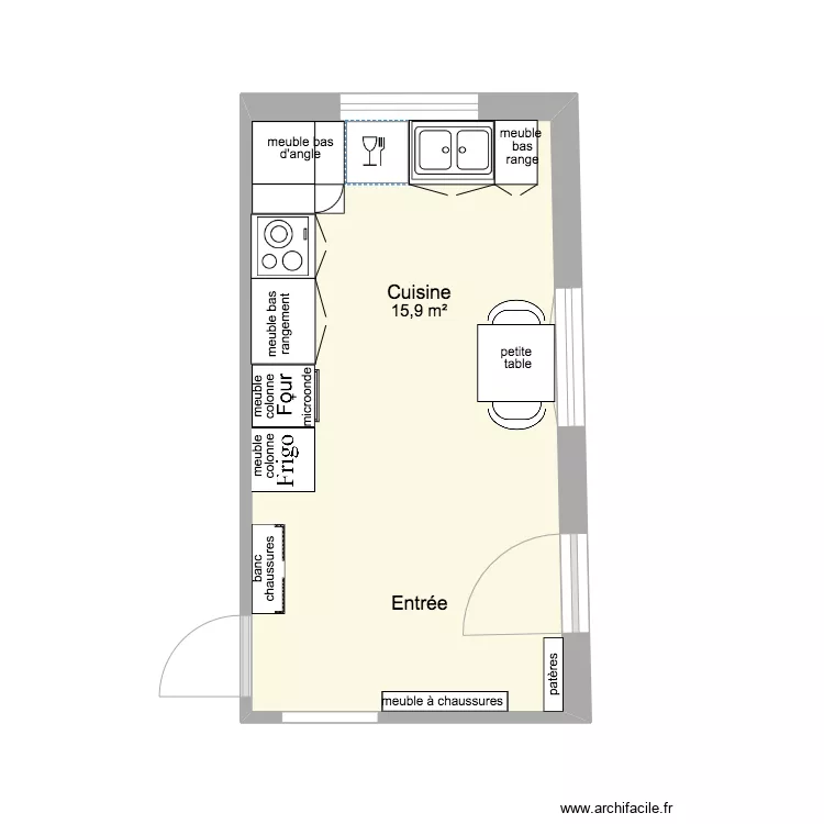Cuisine Normandie en L. Plan de 