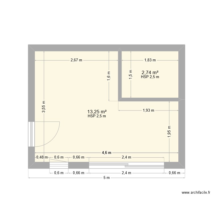 chalet 20m2. Plan de 2 pièces et 16 m2