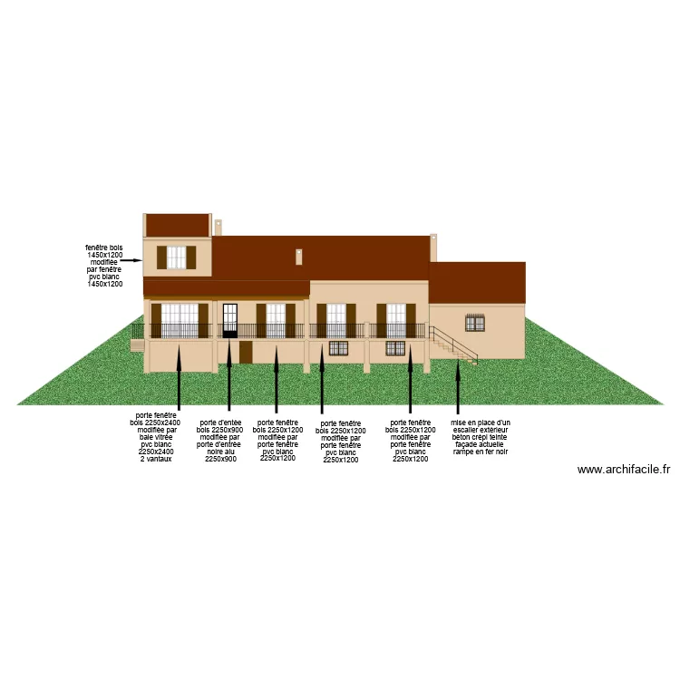 facade sud apres travaux. Plan de 
