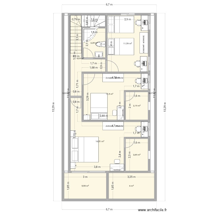 LIMETE R+1 V4. Plan de 12 pièces et 75 m2