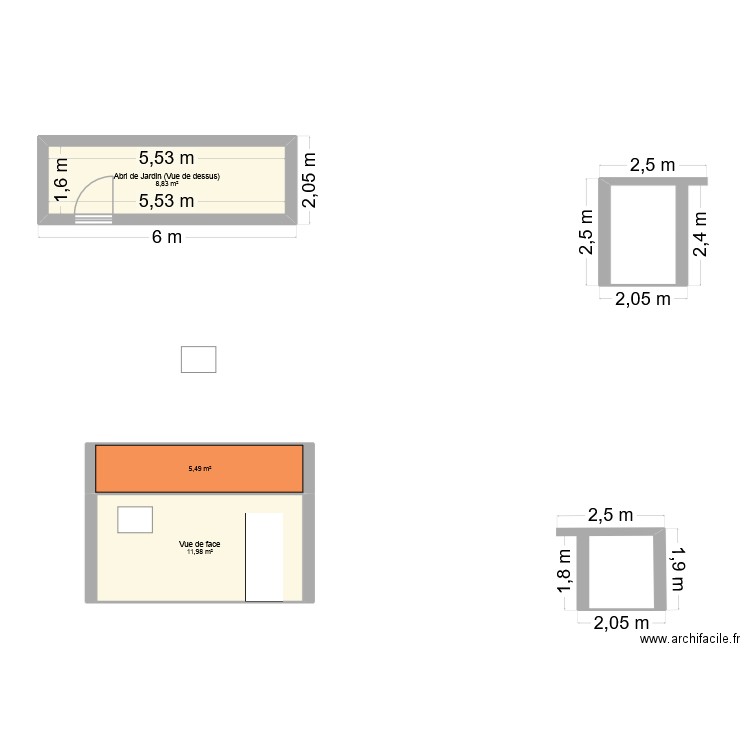 Abri jar. Plan de 3 pièces et 26 m2