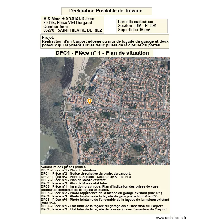 DPC1 - Pi&egrave;ce n&deg;1 - Plan de situation et sommaires des jointes. Plan de 
