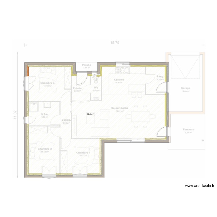 maison julien. Plan de 1 pièce et 93 m2
